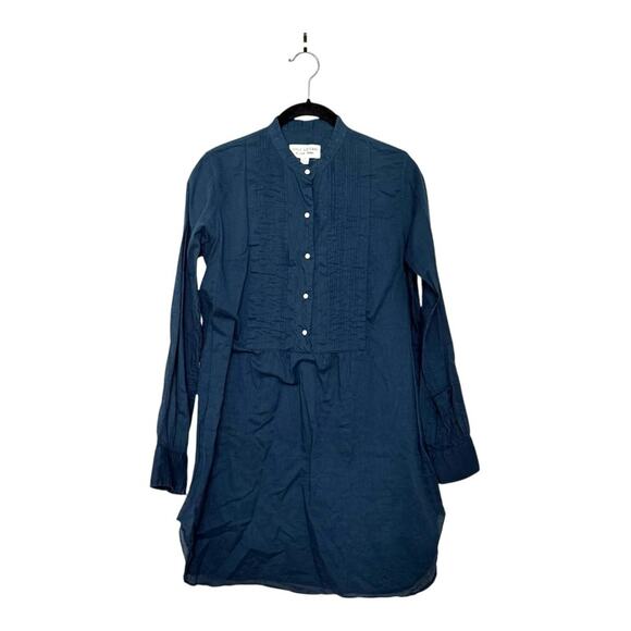 Nili Lotan Blanche Daniel Voile Navy Pleat Front Cotton Tunic Size XS - Picture 1 of 3